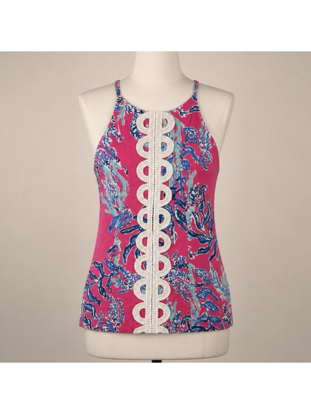 Lilly Pulitzer Pink Floral Cotton Halter Top Size 0